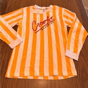Crooks & Castles Orange & White Striped Long Sleeve Tee with Script Logo
